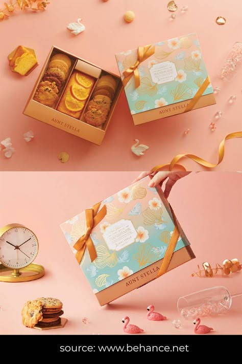 Product Gift Packaging, Gift Set Box Packaging, Sweets Box Design Packaging, Box Packaging Photography, Cookies Box Packaging Design, Cookies Gift Packaging, Gift Set Photography, Gift Box Photoshoot, Gift Box Design Ideas