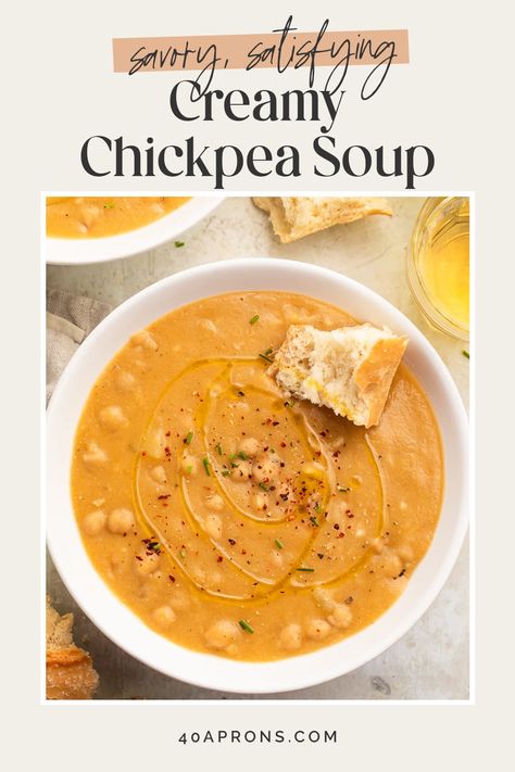 This chickpea soup is so quick and easy to make that you won’t believe how delicious it is! Simple but perfectly savory and satisfying, this vegan soup is made with just a few ingredients that you probably already have in your pantry. A must to add to your rotation. Chicken Chickpea Soup Recipes, Chickpea Soup Vegan, Creamy Chickpea Soup, Creamy Chickpea, Garlic Chickpeas, Coconut Soup Recipes, Chicken Chickpea, Beef Stroganoff Easy, Chickpea Soup