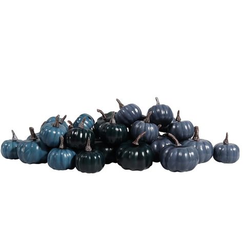 PRICES MAY VARY. 【Set of 30pcs Assorted】These blue & purple plastic pumpkins decor included 2 different size and 3 different style miniature pumpkins it's enough for your fall decoration need 【Mini & Cute Pumpkins Decor】The Dimension of mini pumpkins and gourds about 1.5 inch and smaller one about 2 inch, saved your place on your fall decor 【Beautiful & Lifelike Look】The fake pumpkins made of foam and special processing technology, vivid fall color looks like just picked. Better increase autumn Navy Halloween Decor, Navy Pumpkin Decor, Fall Decor Blue Pumpkins, Blue Pumpkin Centerpieces Fall, Blue Velvet Pumpkins, Decor For Table, Pumpkins Decor, Decorative Pumpkins, Fake Pumpkins