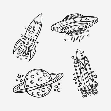 Spaceship Tattoo Minimalist, Traditional Outer Space Tattoo, Simple Space Tattoos Men, Traditional Rocket Ship Tattoo, Spaced Out Drawing, Rocket Ship Drawing Aesthetic, Rocket Ship Sketch, Rocket Ship Tattoo Design, Outer Space Drawing Ideas