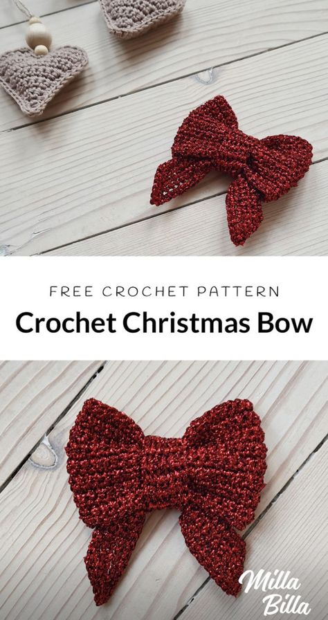 Crochet Christmas Bow, Crochet Bow Free Pattern, Crochet Bow Pattern Free, Crochet Ribbon Pattern, Ribbon Crochet Pattern, Crochet Bows Free Pattern, Crochet Bow Pattern, Ribbon Crochet, Crochet Patterns Baby Girl