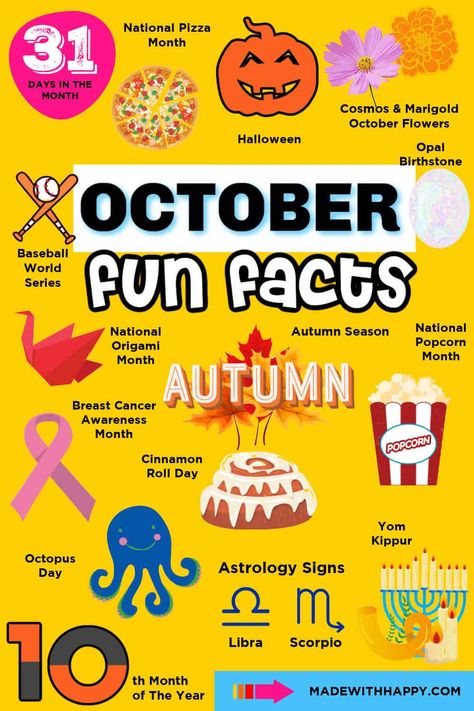 October Facts, October List, Fall Interactive, Fall Poems, Kids Facts, Happy Facts, Silly Holidays, Monthly Celebration, Holiday Facts