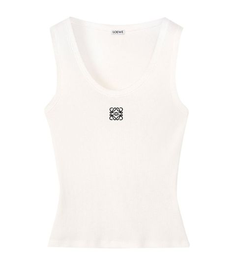 Shop or share your style of the product on ModeSens! Renowned for its elevated basics, LOEWE presents this tank top as a great alternative to your casual T-shirts. Designed with a stretch-infused cotton blend, this minimal silhouette embodies preppy luxury, and it's all thanks to the brand's Anagram adorning the chest. ,How to wear Harrods: Style with a pair of sweatpants and heeled sandals. , Loewe Tank Top, Preppy Luxury, Slippers Outfit, Png Clothes, Jonathan Anderson, Loewe Anagram, Brand Embroidery, Sweatpants Outfit, Looks Party