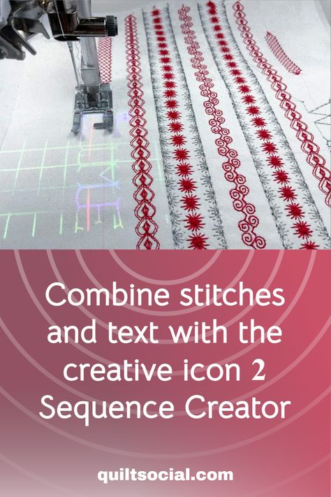 You can combine different stitches – even ones created in Stitch Creator – or add lettering to your project with the Sequence Creator on the PFAFF creative icon 2. Combine stitches with lettering for a very unique combination. What a great way to embellish a quilt label or a Mug Rug!💙💗 #TheSewGoesOn #creativeicon2 #Pfaffies #patchwork #quilting #quilt #handmade #quiltproject #quiltlife #quilttutorial Patchwork, Pfaff Creative Icon, Sew Quilt, Bernina Sewing, Needle Crafts, Quilt Labels, Different Stitches, Decorative Stitching, Letter To Yourself