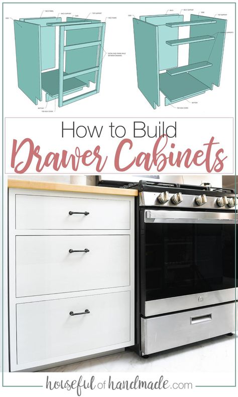 Drawer Base Cabinets, Build Your Own Kitchen, Building Drawers, Face Frame Cabinets, Finished Plywood, Plywood Edge, Frameless Cabinets, Cabinet Plans, Framed Cabinet