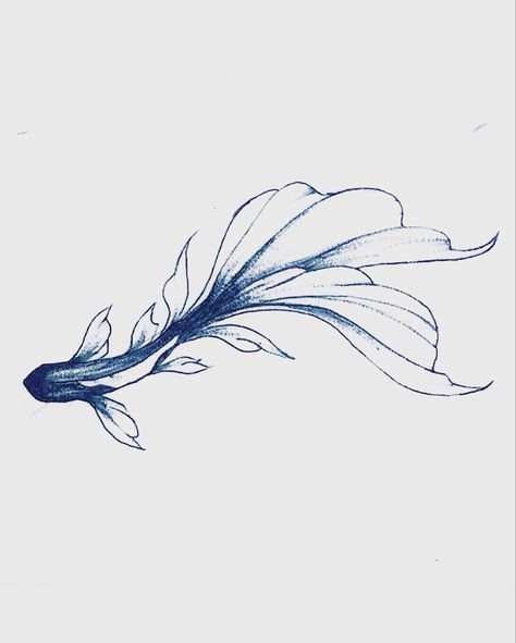 Single Line Fish Tattoo, Water Sign Tattoo Pisces, Beta Fish Tattoo Design, Blue Koi Tattoo, Flying Fish Tattoo, Betta Fish Drawing, Fineline Tattoo Design, Koi Fish Line Art, Betta Tattoo