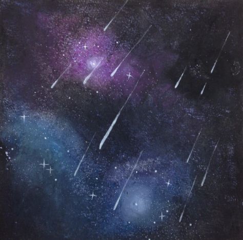 Shooting Star - Oil Pastel and Watercolor Paintings Of Stars, Star Sky Painting, Star Watercolor Painting, Shooting Stars Drawing, Space Oil Pastel, Star Sky Drawing, How To Paint Stars, Star Painting Ideas, Shooting Star Painting