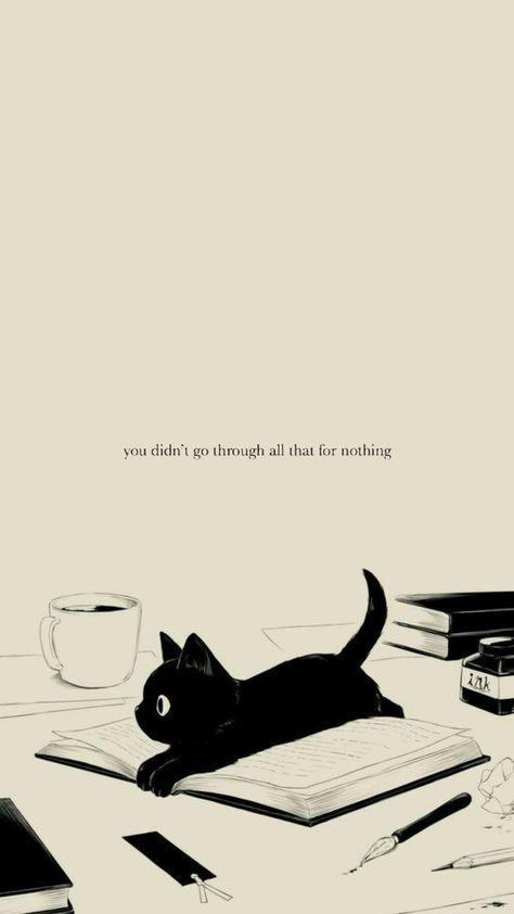 Cute Cat Drawing Wallpaper Aesthetic, Cat Studying Wallpaper, Cat Wallpaper With Quotes, Laptop Wallpaper Unique, Minimal Cat Wallpaper, Aesthetic Anime Quotes Wallpaper, Wallpaper Backgrounds Minimal, Cat Aesthetic Quotes, Cat Wallpapers Aesthetic