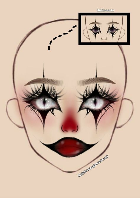 Ig/tiktok@alanysgoncalvesf Nuevo boceto❤ Make Up Yeux, Creepy Clown Makeup, Cute Clown Makeup, Halloweenský Makeup, Wanna Recreate, Holloween Makeup, Makeup Charts, Creepy Makeup, Anime Eye Makeup