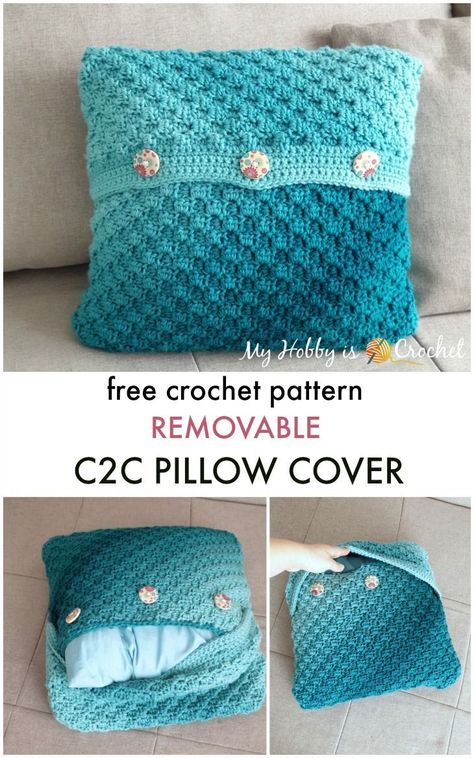 Learn how to crochet an envelope style of C2C pillow case that you can easily remove for washing or change it every time you want. Crochet Square Pillow Pattern Free, Crochet Pillow Cover Pattern Free Granny Squares, Crochet Cushion Covers Ideas, Free Crochet Cushion Cover Patterns, Crochet Pillow Cover Granny Square, Crochet Pillow Cover Pattern Free, Crochet Pillows Free Patterns, C2c Pillow, Granny Square Cushion Cover