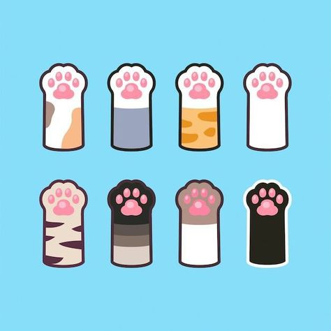 Cute Stickers Printable Kawaii, Stickers Printable Kawaii, Cute Stickers Printable, Paw Cartoon, Cat Kawaii, Cat Doodle, Cat's Paw, Dog Cartoon, Dog Icon