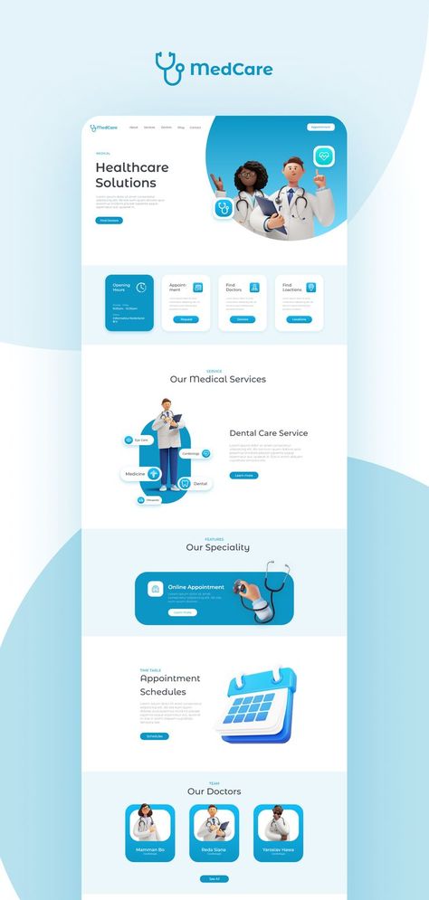 Med-Care Healthcare Solutions Landing-Page Desain Ux, Website Design Inspiration Business, Medical Website Design, Medical Website, Ui Design Principles, Travel Website Design, Web Design Websites, Website Design Inspiration Layout, Landing Page Inspiration