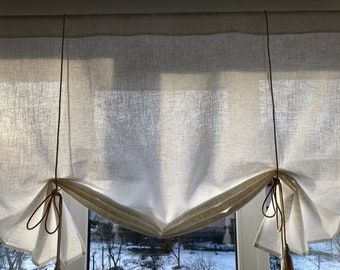 Roman Curtain, Roman Shade Valance, Linen Valances, Tie Up Curtains, Roman Curtains, Linen Curtain Panels, Tall Windows, Burlap Curtains, Linen Curtain