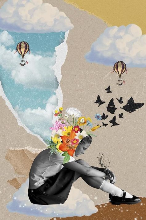 #Mental #Health #SelfCare #Home #Wellbeing #NutritionTips #HealthyLifestyle #Understanding #Nurturing #Emotional Dream Surrealism, Student Background, Kollage Konst, Student Collage, Surreal Collage Art, Chistmas Nails, Media Illustration, Collage Kunst, Health Art