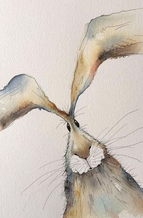 Hare Painting, Rabbit Painting, Rabbit Art, Bunny Art, 수채화 그림, Happy Paintings, Watercolor Inspiration, Watercolor Animals, Whimsical Art