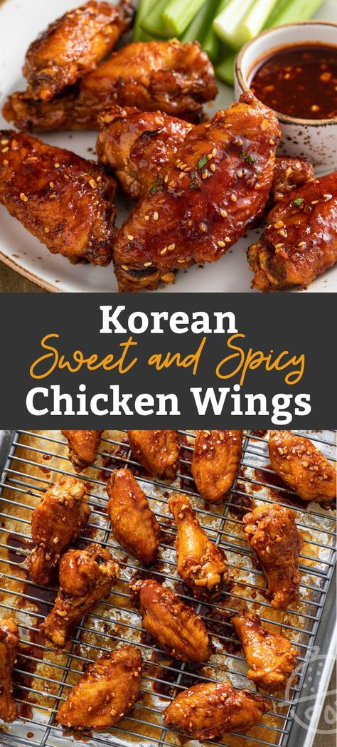 Spicy Wings Recipe, Chicken Wing Sauce Recipes, Chicken Wing Marinade, Asian Chicken Wings, Korean Chicken Wings, Spicy Asian Chicken, Wings Recipe Baked, Spicy Chicken Wings, Crispy Baked Chicken Wings