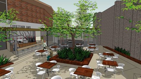 Large preview of 3D Model of Library Outdoor Cafe Outdoor Cafe Design, Cafe Courtyard, Canteen Design, Courtyard Cafe, Cafe Exterior, Healthcare Interior Design, Outdoor Restaurant Design, Lobby Interior Design, Courtyard Design