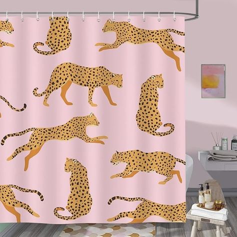 Amazon.com: Bonhause Pink Leopard Shower Curtain 72 x 72 Inch Tropical Animal Cheetah Trendy Decorative Bath Curtain Polyester Fabric Waterproof Bathroom Curtain with 12 Hooks : Home & Kitchen Leopard Shower Curtain, Peacock Shower Curtain, Cute Shower Curtains, Pink Shower Curtains, Plastic Curtains, Waterproof Bathroom, Tropical Animals, Bath Curtain, Flower Bath