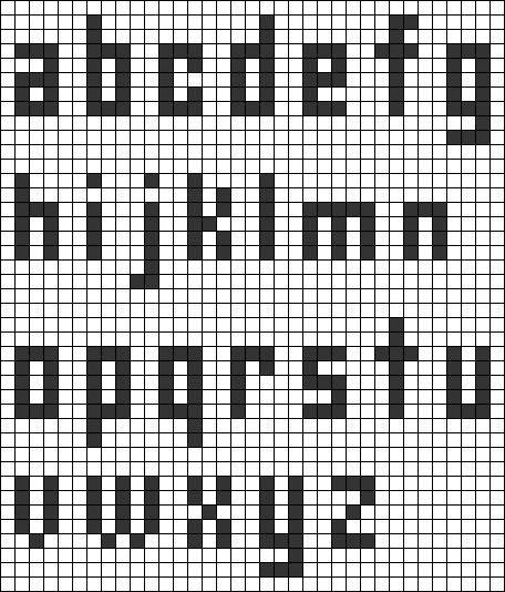 Letters In Pixels, Alpha Patterns Crochet Beginner, Crochet Lower Case Letters Free Pattern, Crochet Grid Alphabet, Pixel Words Art, Crochet Grid Letters, Pixel Grid Alphabet, Crochet Alpha Pattern Letters, Pixel Grid Letters