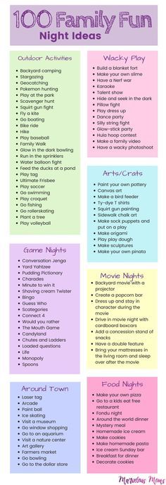 100 Family Fun Night Ideas | Kids activities | Playing with Kids | Activities for toddlers to teenagers | Free Family Nights | Outdoor activities | Movie Nights | Game Nights Family Fun Night Ideas, Family Fun Night Ideas Kids, Things To Do Together, Kite Party, Playing With Kids, Apple Coleslaw, Backyard Camping, Family Fun Night, Family Ideas