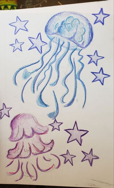 Cute Aesthetic Things To Draw Easy, Jellyfish Drawing Color, Simple Sea Turtle Drawing, Marker Doodles Sketchbooks, Jelly Fish Drawing Color, Things To Draw With Gel Pens, Drawing Ideas Jellyfish, How To Draw A Seashell, Sketchbook Ideas Colorful