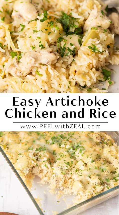 Casserole With Artichokes, Chicken Rice Artichoke Casserole, Spinach And Artichoke Casserole With Chicken And Cauliflower Rice, Chicken Breast Artichoke Recipes, Artichoke Heart Casserole, Meals With Artichoke Hearts, Chicken Artichoke Recipes Healthy, Chicken And Artichoke Casserole, Chicken And Artichoke Recipes