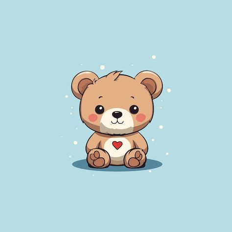 Kawaii cute teddy bear with a red heart ... | Premium Vector #Freepik #vector #teddybear #teddy-day #teddy #teddy-bear Kawaii, Teddy Bear Logo, Teddy Teddy, Cute Teddy Bear, Logo Psd, Bear Pictures, Cute Teddy, Bear Logo, Cute Teddy Bears