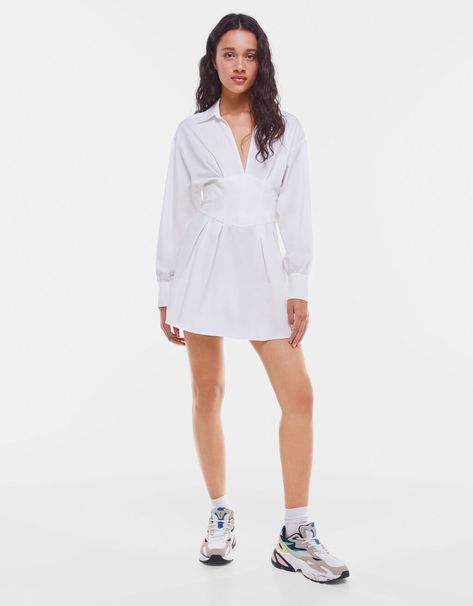 Vestidos de Mujer Largos y Cortos | Nueva Colección |Bershka | Bershka Dresses, Make Up, Milk Makeup, White Dress, Women Wear, Shirt Dress, Milk, Wardrobe, Makeup