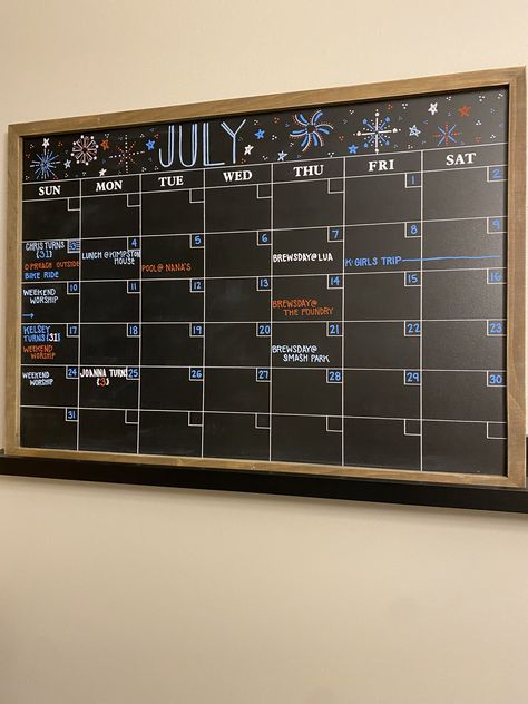 July Calendar 2024 Chalkboard, July Calendar Ideas Chalk, Cute Calendar Ideas White Board, July Dry Erase Calendar Ideas, July Whiteboard Ideas, Calender Ideas For Classroom, June Dry Erase Calendar Ideas, Bedroom Chalkboard Ideas, White Board Monthly Calendar Ideas