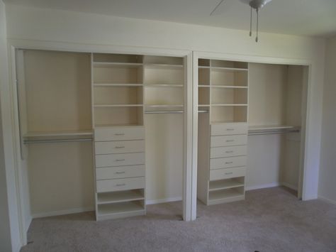 Double Closet Doors w/ One Opening Double Closet Doors, Built In Wall Units, Bedroom Wall Units, Double Closet, Reach In Closet, Closet Systems, Closet Renovation, Open Closet, Closet Layout