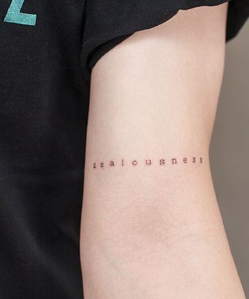 Zealousness - Typography Tattoos Typewritten Tattoo, Typography Tattoos, Impermanence Tattoo, Typography Tattoo Design, Tattoo Typography, Elegant Tattoos For Women Classy, 22 Tattoo, Small Tattoo Placement, Typography Tattoo