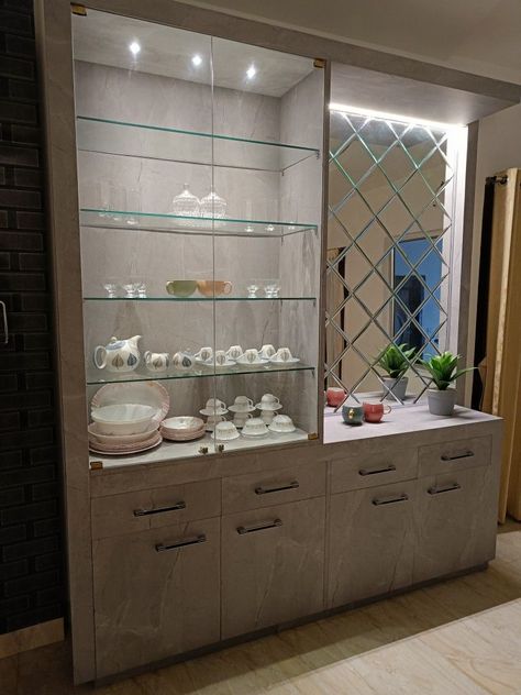 Dining Cutlery Unit, Dinning Hall Cupboard Ideas, Cutlery Unit Design Modern, Crockery Units Modern, Crockery Designs, Modern Crockery Unit, Crockery Unit Design Dining Rooms, Cutlery Designs, Crockery Cupboard