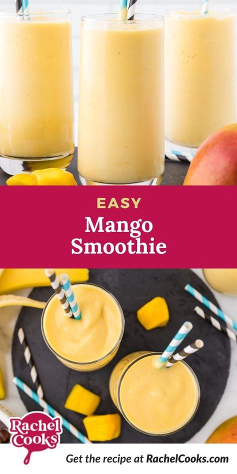 Perfect for a quick breakfast or refreshing snack, a mango smoothie with bananas is creamy, delicious, and easy to make! Mango Smoothie With Almond Milk, Mango Madness Smoothie, Mango Smoothie Without Yogurt, Fresh Mango Smoothie, Easy Mango Smoothie Recipes, Mango Smoothie No Banana, How To Make A Mango Smoothie, Frozen Mango Smoothie Recipes, Mango Smoothie Recipe Easy