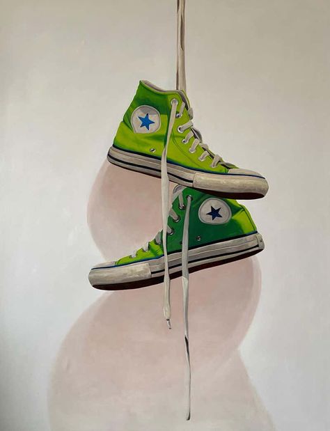 Sneaker Painting, Eclectic Paintings, Divine Proportion, Magic Realism, Green Converse, Oil On Canvas Painting, Post Impressionists, Converse Sneakers, Australian Artists