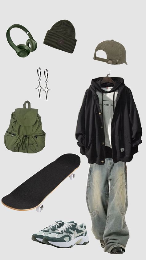 Baggy Outfits Men, Skater Style Men, Outfit Inspo Green, Skate Outfit, Skater Outfit, Skater Outfits, Mood Clothes, Guys Clothing Styles, Vibe Clothes