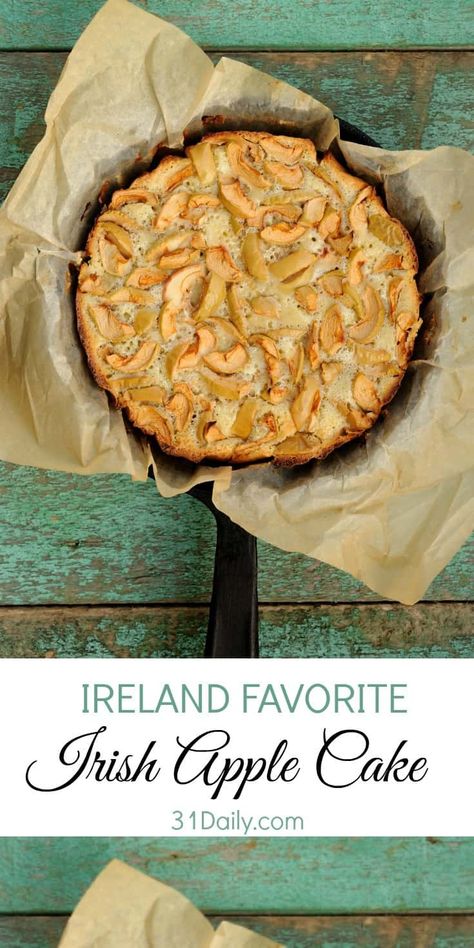 Irish Apple Cake is an easy traditional dessert in Ireland. Recipes for the moist and tender cast iron cake are as varied as the beautiful people who live in the Emerald Isle. This heritage recipe is a simple and tasty dessert everyone will love. #irish #ireland #stpatricksday #apple #cake #skillet #31Daily #easyrecipe Ireland Recipes, Irish Apple Cake, Irish Desserts, Irish Cooking, Irish Dishes, Irish Cuisine, Tasty Dessert, Irish Recipes, Apple Desserts