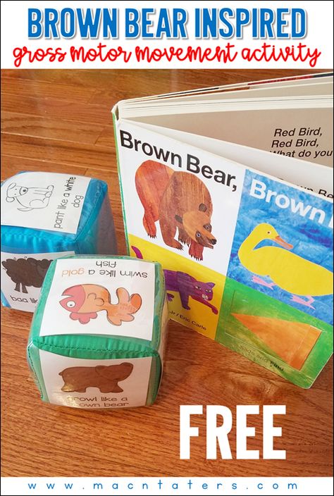 Brown Bear Brown Bear Gross Motor Activity for Toddlers and Preschoolers Bear Gross Motor Activities, Brown Bear Brown Bear Activities, Brown Bear Book, Bear Activities, Bears Preschool, Eric Carle Activities, Brown Bear Brown Bear, Gross Motor Activity, Toddler Classroom