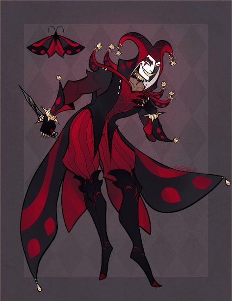 Masked Jester Art, Clown Dnd Character, Harlequin Character Design, Circus Character Design Male, Ring Master Oc, Ring Leader Character Design, Jester Outfit Design Male, Circus Performer Character Design, Jester Character Design Male