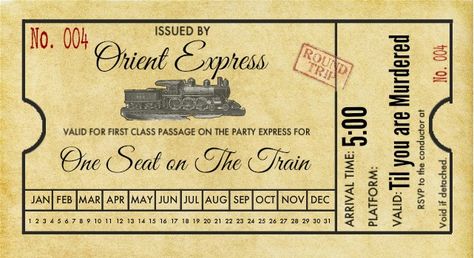 Ticket from the day he was on the train. Vintage Train Ticket, Agatha Christie Books, Train Ticket, Vintage Ticket, Ticket Design, Mystery Party, Vintage Poster Design, Hercule Poirot, On The Train