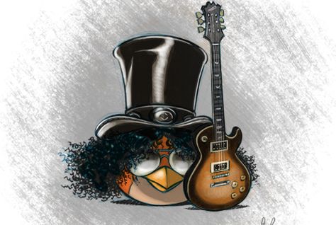 Slash as an Angry Bird Get Angry, Angry Bird, Angry Birds, Top Hat, Pigs, Guitar, Roses, Birds