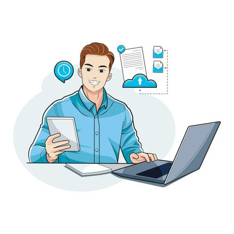 Work Profile Photo, Businessman Illustration, Man Working, Guy Talk, Man Illustration, Boy Illustration, Working Remotely, Business Startup, Cartoon Man