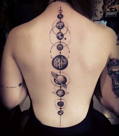 Solar System Tattoo, Tato Minimal, Planet Tattoos, Muster Tattoos, Petite Tattoos, Inspiration Tattoos, Spine Tattoos For Women, Irezumi Tattoos, Tattoo Artwork