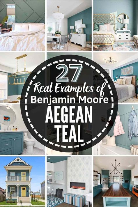 Aegean Teal Color Palette, Muted Teal Paint Color, Light Teal Paint Colors, Benjamin Moore Aegean Teal, Benjamin Moore Teal, Teal Accent Wall, Light Teal Paint, Teal Painted Walls, Teal Bedroom Walls