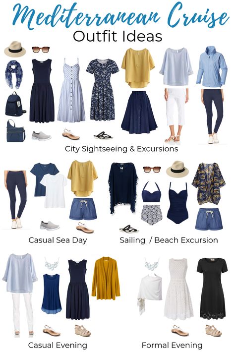 Mediterranean Packing List, European Cruise Outfits For Women, Clothes For A Mediterranean Cruise, Mediterranean Capsule Wardrobe, Meditteranean Cruise Outfits, Cruz Ship Outfits, Packing For A Mediterranean Cruise, Cruise Outfits Italy, Mediterranean Trip Outfits