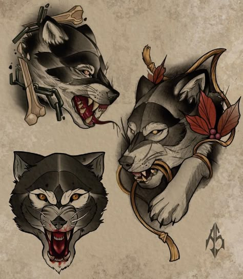 Wolf Tattoo Traditional, Wolf Face Tattoo, Wolf Sleeve, Neo Tattoo, Animal Sleeve Tattoo, Abstract Tattoo Designs, Wolf Face, Wolf Tattoo Design, Creepy Tattoos