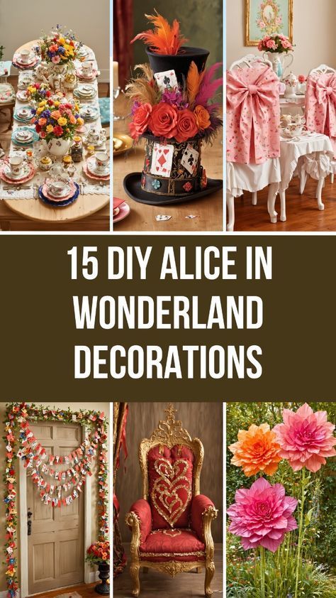 Add a touch of magic to your party with these DIY Alice in Wonderland decorations! Learn how to make teacup centerpieces, rabbit hole entrances, and more. Perfect for themed parties and special events. Get creative and have fun! Mad Hatter Decorations Diy, Diy Alice In Wonderland Decor, Alice In Wonderland Bridal Shower Theme, Alice In The Wonderland Aesthetic, Fairytale Classroom Theme, Diy Alice In Wonderland Decorations, Teacup Centerpieces, Diy Alice In Wonderland, Mad Hatter Tea Party Ideas