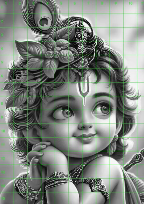 Krishna Charcoal Sketch, Cute Baby Krishna Drawing, Cute Krishna Sketch, Krishna Ji Drawing Easy, Ganesh Ji Mehandi Design, Black And White Cute Drawings, Krishna Images Drawing, Cute Krishna Painting, Bal Krishna Drawing