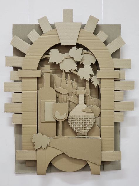 Cardboard Art Projects, Cardboard Relief, Cardboard Art Sculpture, Mural Art Design, Paper Art Sculpture, Garden Art Ideas, Cut Out Art, Cardboard Box Crafts, 3d Paper Art