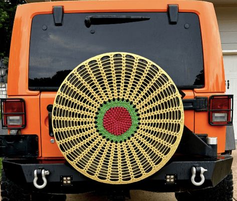 Spare Tire Cover - Free Crochet Pattern Spare Tire Covers Crochet Pattern, Crochet Spare Tire Cover Pattern Free, Pouch Crochet Pattern Free, Pouch Crochet Pattern, Crochet Candy, Pouch Crochet, Sunglasses Pouch, Visor Sunglasses, Car Visor