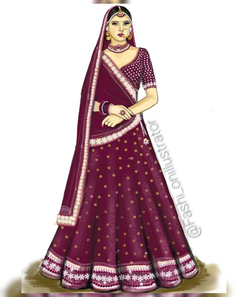 Lengha Design Drawing, Indian Outfits Drawing, Traditional Wear Illustration, Ethnic Wear Illustration, Traditional Dress Illustration, Padmavati Movie, Bride Fashion Illustration, Accessories Design Sketch, Fashion Sketches Men